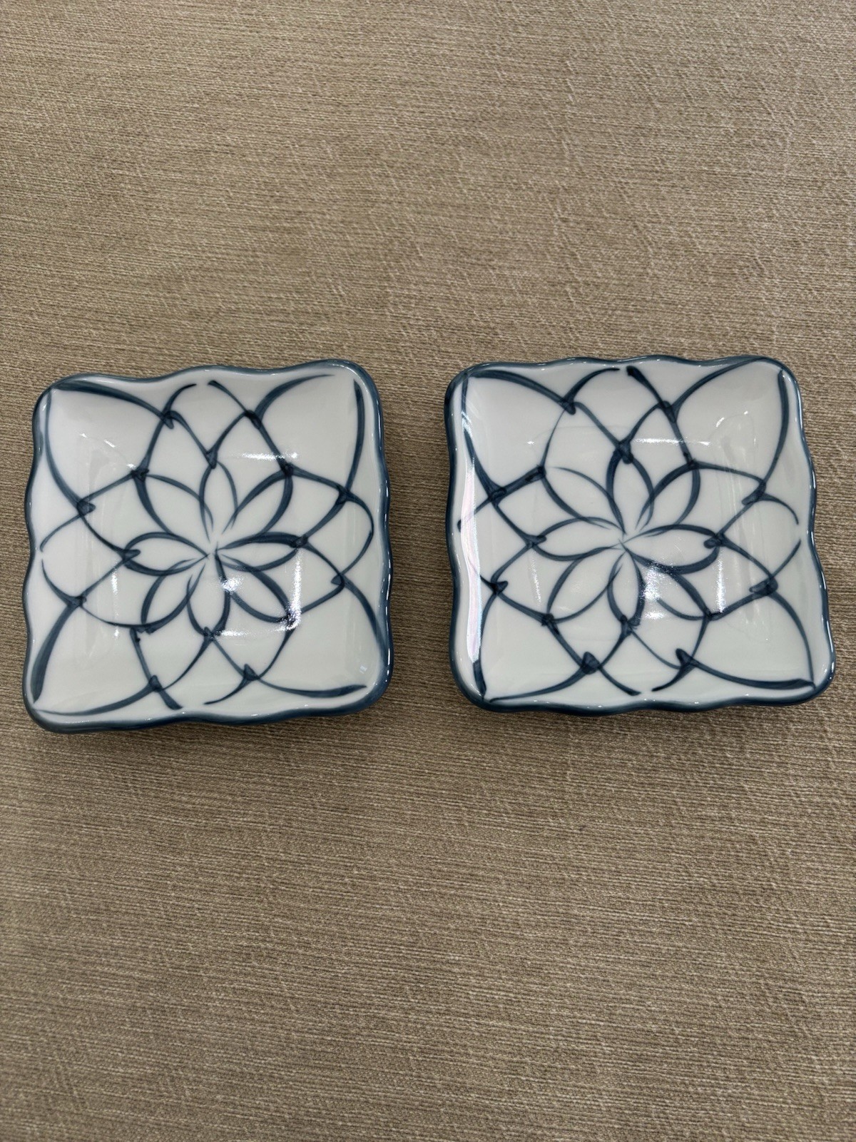 Two Vintage Blue And White Hand Painted Japanese Porcelain Teshiozara Plates