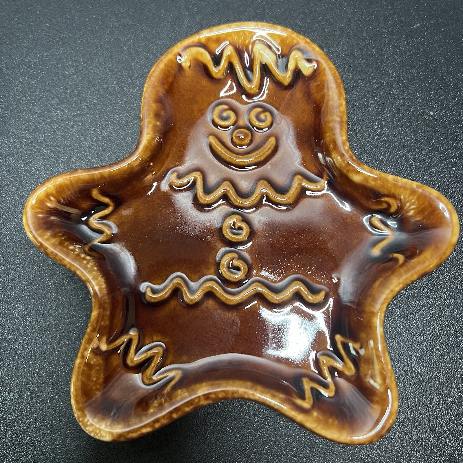 Vintage Hull Pottery Brown Drip Gingerbread Man Spoon Rest Small Dish USA MCM