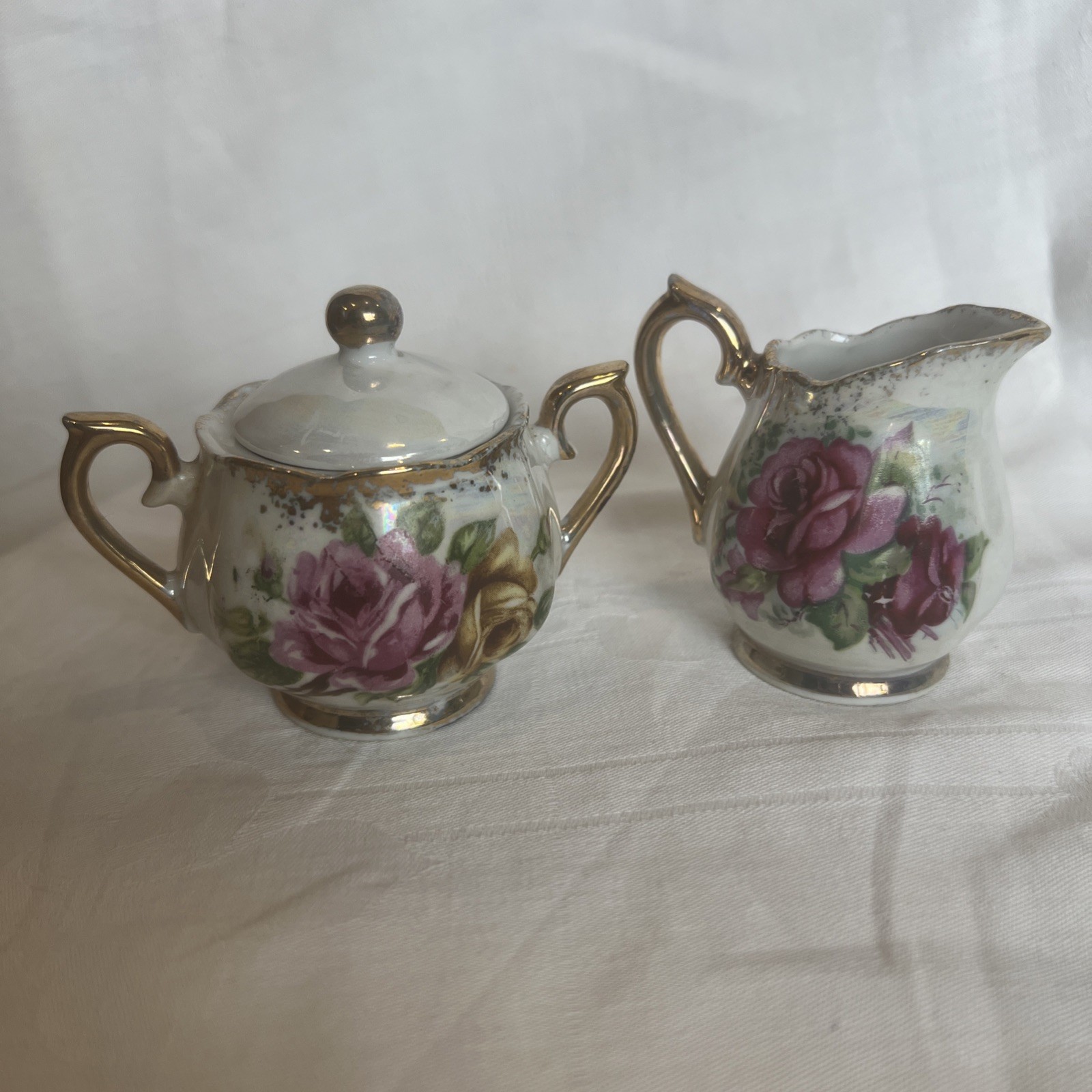 Vintage Ucagco Ceramic Japan Mini Rose Sugar and Creamer Set