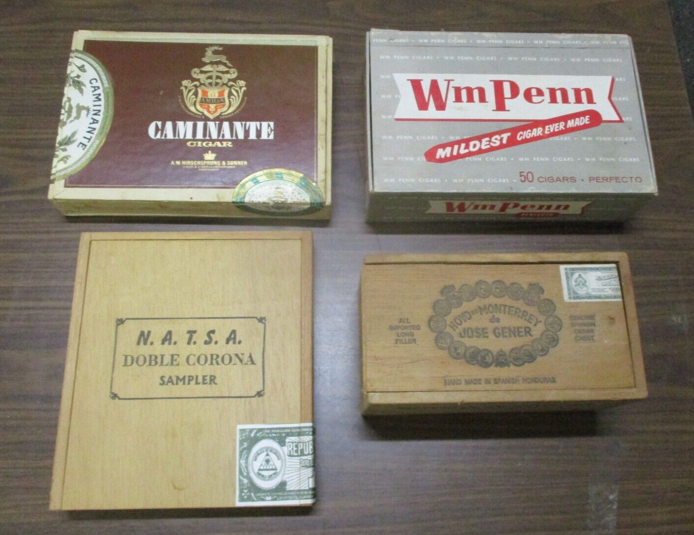 4 Vintage Cigar Boxes Wm. Penn Caminante N.A.T.S.A.  etc