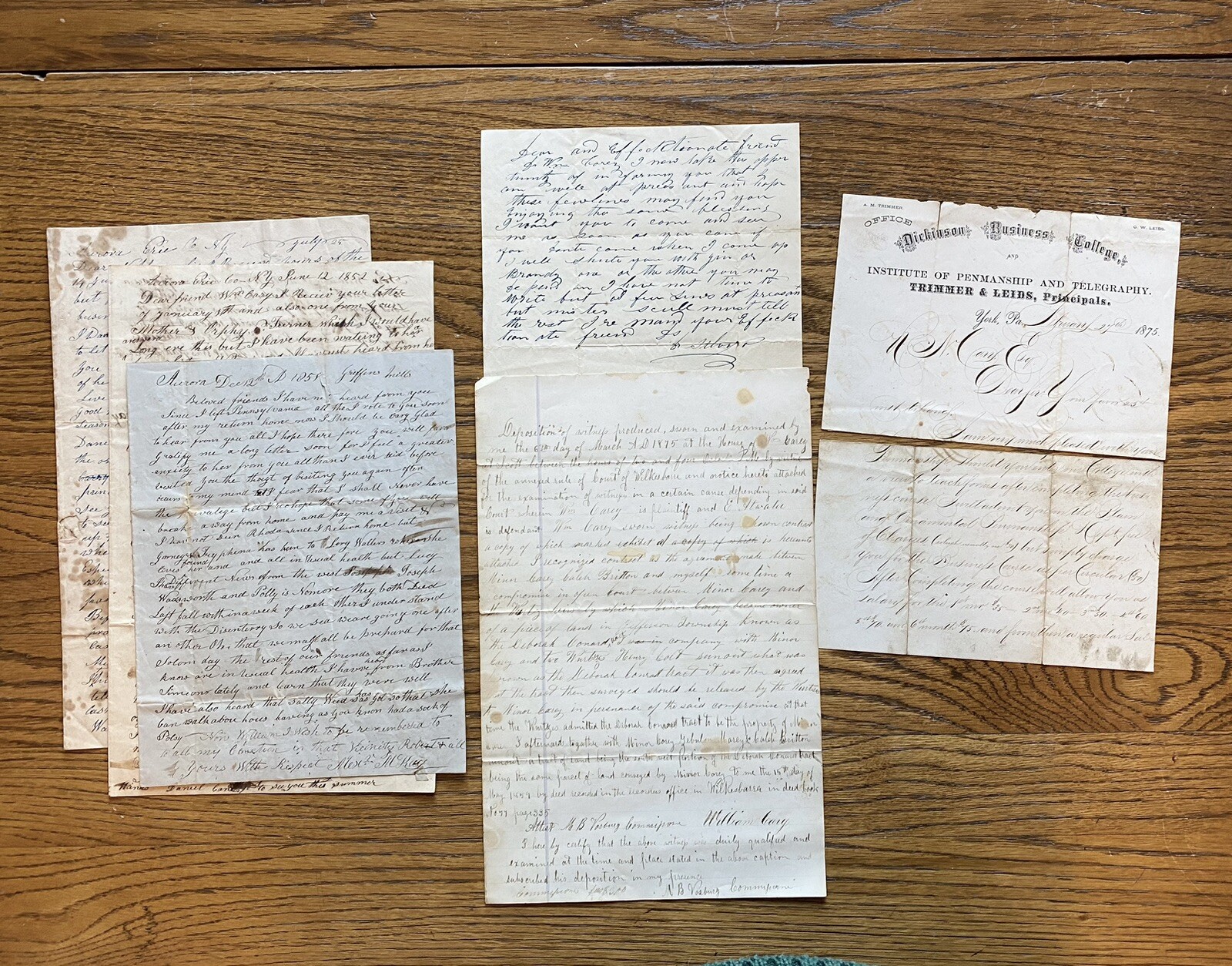 Papers of William Cary Luzern County Carbondale Pennsylvania 1850s-1870s Carey