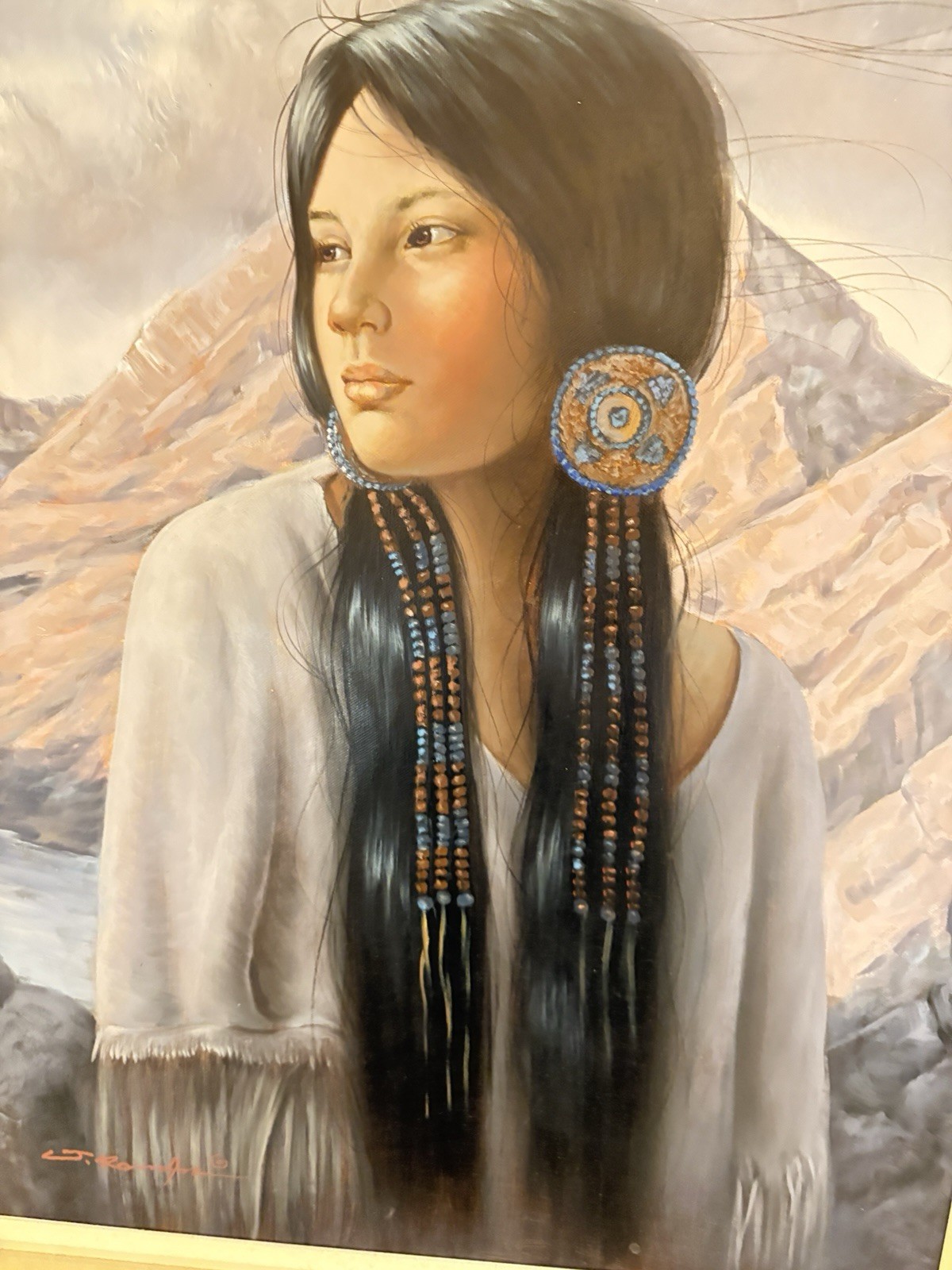 J Roman-Original Oil Painting Native American Woman-Signed By Artist