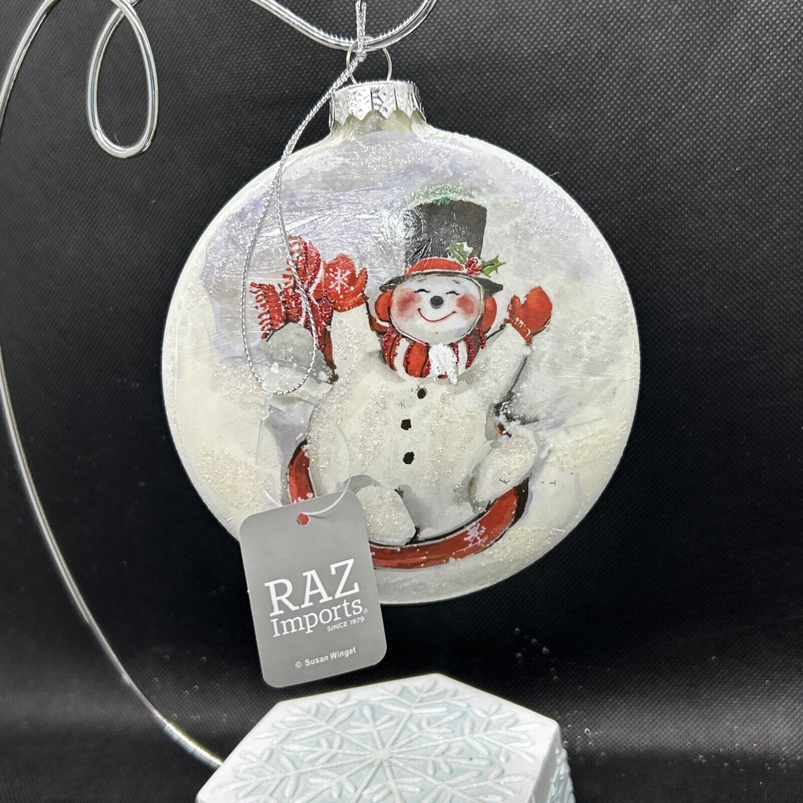 RAZ IMPORTS 5” Snow Tubing Snowman Disc Ornament