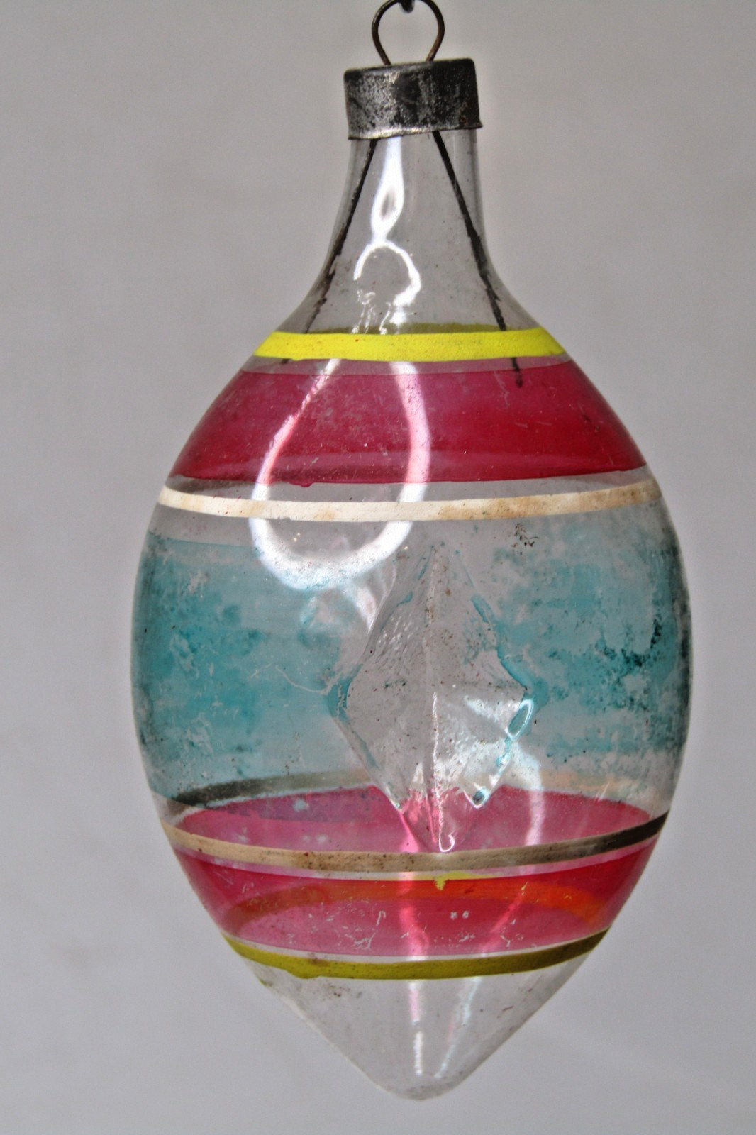 VTG WWII Unsilvered Glass Double Indent Lantern DROP Christmas Ornament Premier