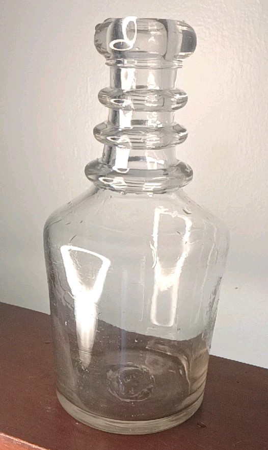 Antique 18/19th cent(?) Hand Blown Glass Decanter FOUR RINGS VERY RARE VGC 
