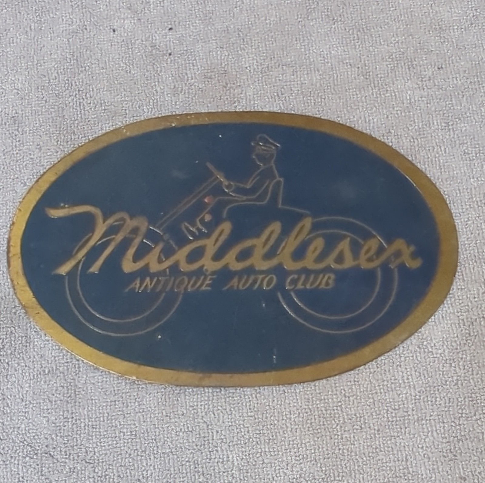 Middlesex Antique Auto Club Oval Vehicle Badge Emblem Blue Gold Collectible