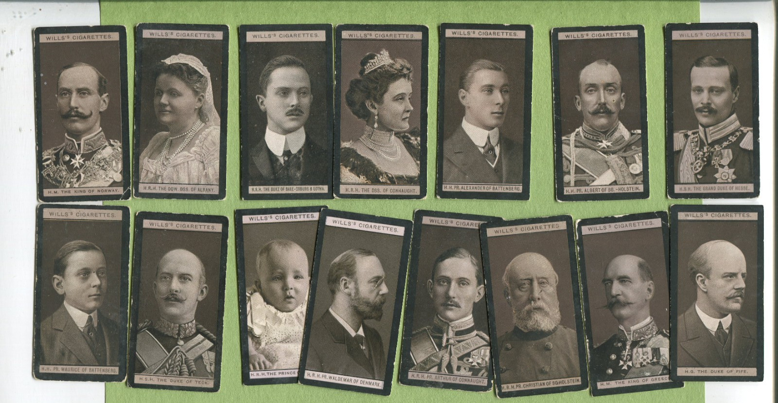 1908 W.D. & H.O. WILLS PORTRAITS EUROPEAN ROYALTY 15 TOBACCO CARD LOT