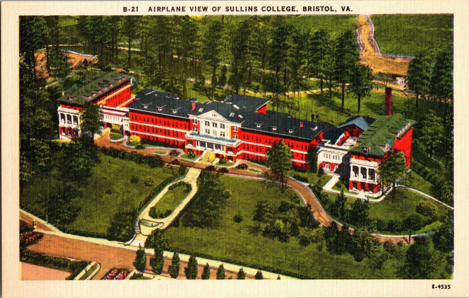 Vintage Postcard Airplane View Sullins College Bristol VA. Virginia Unposted