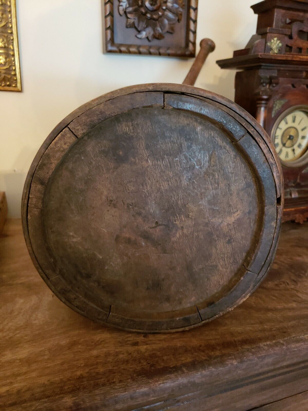 Antique Wooden Civil War Wooden Drum Canteen