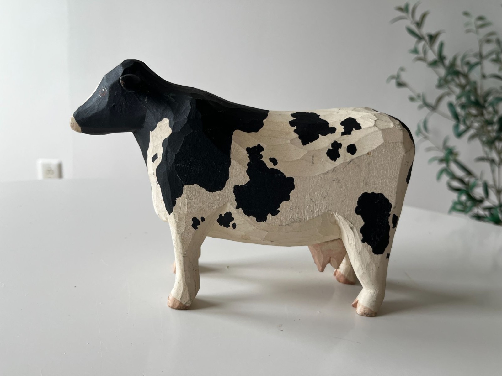 Vintage F.J.J. Slimak & R. Kern Carved Painted Wood Cow Figurine Sculpture 1992