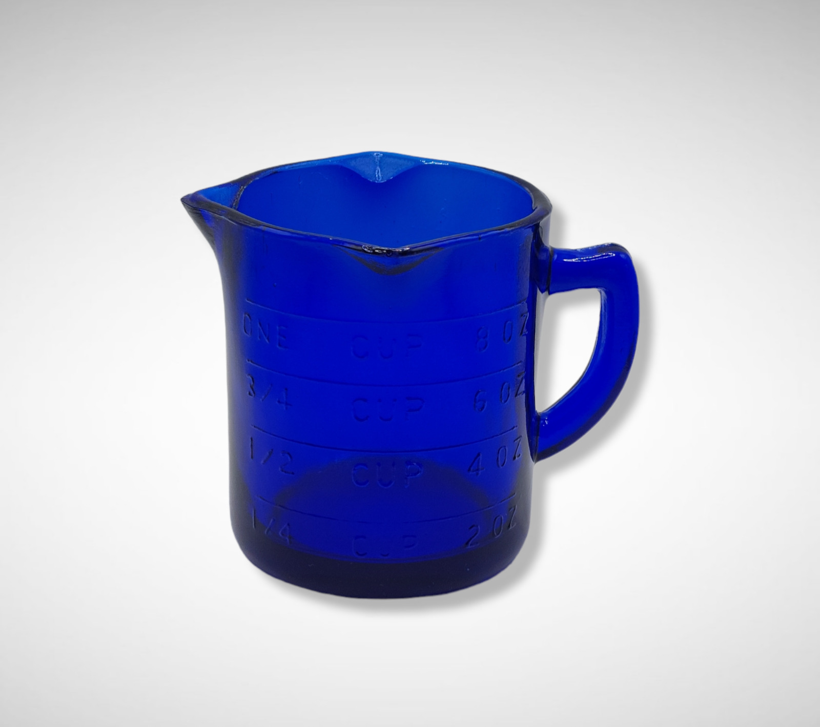 COBALT BLUE DEPRESSION STYLE GLASS 3 SPOUT MEASURING CUP, Vintage, Farmhouse Jar