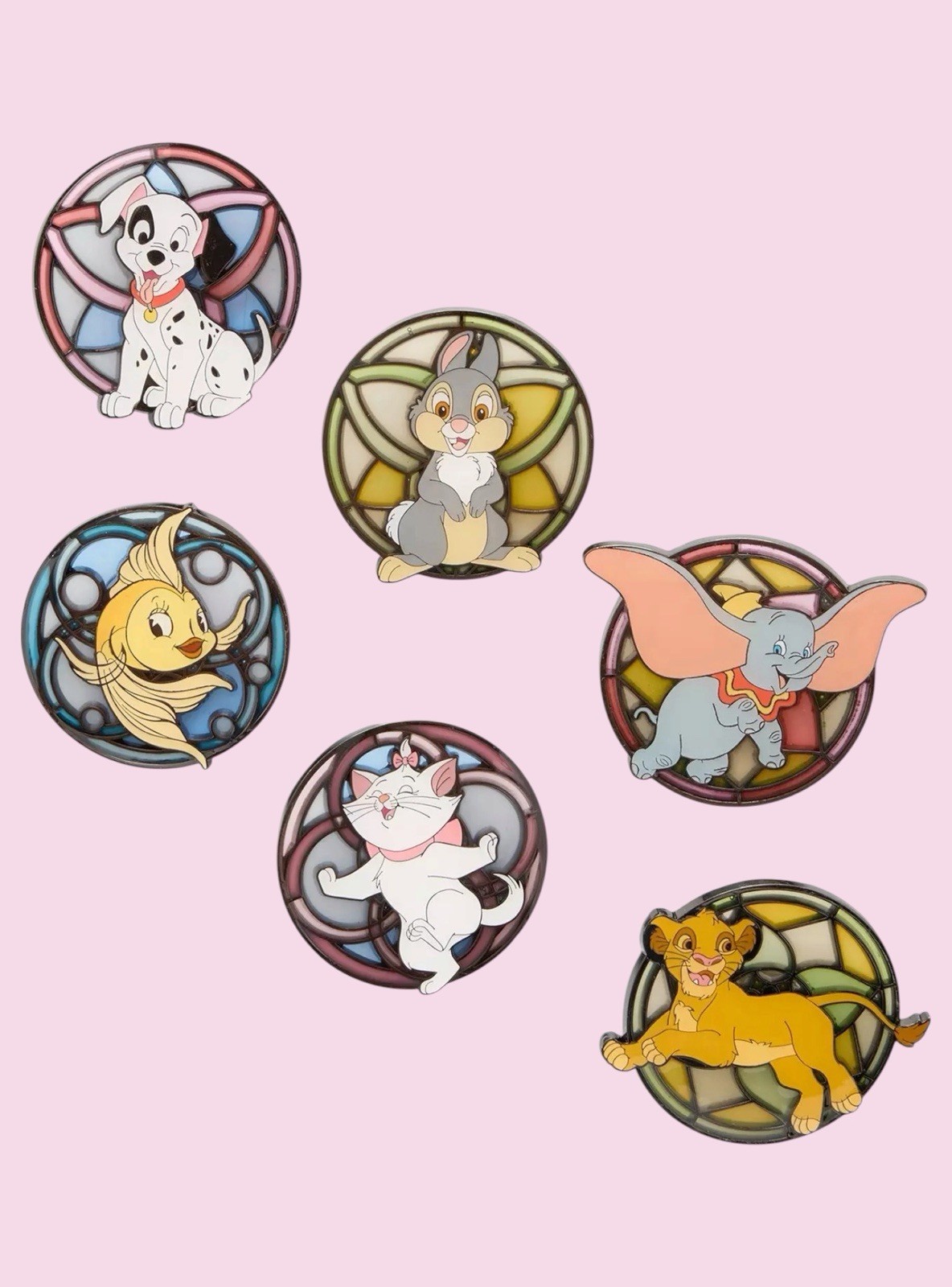Loungefly Disney Animals Stained Glass Blind Box Enamel Pin - Full Set 6