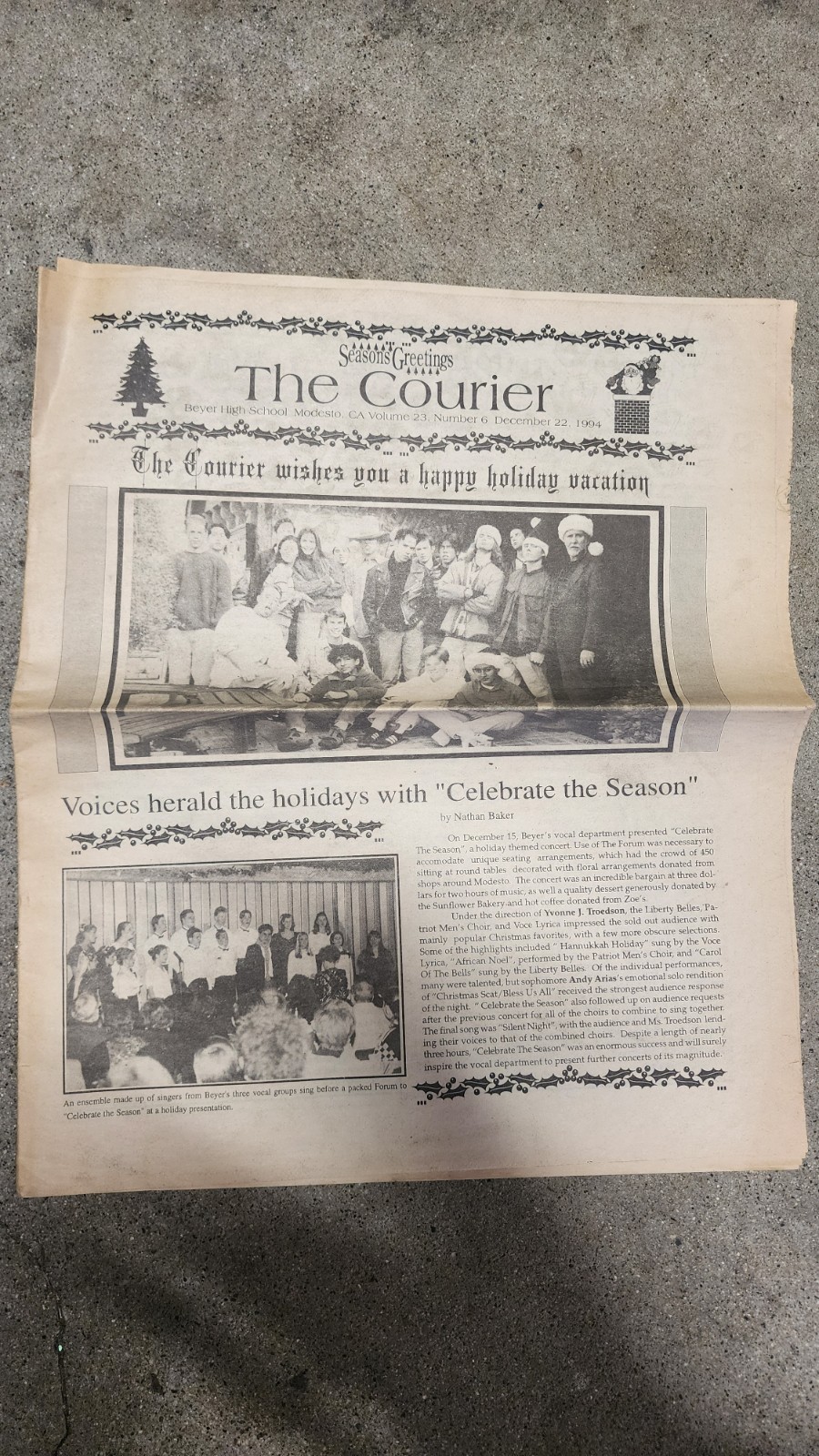 1994 Beyer High School The Courier Newspaper Modesto CA Vintage Christmas