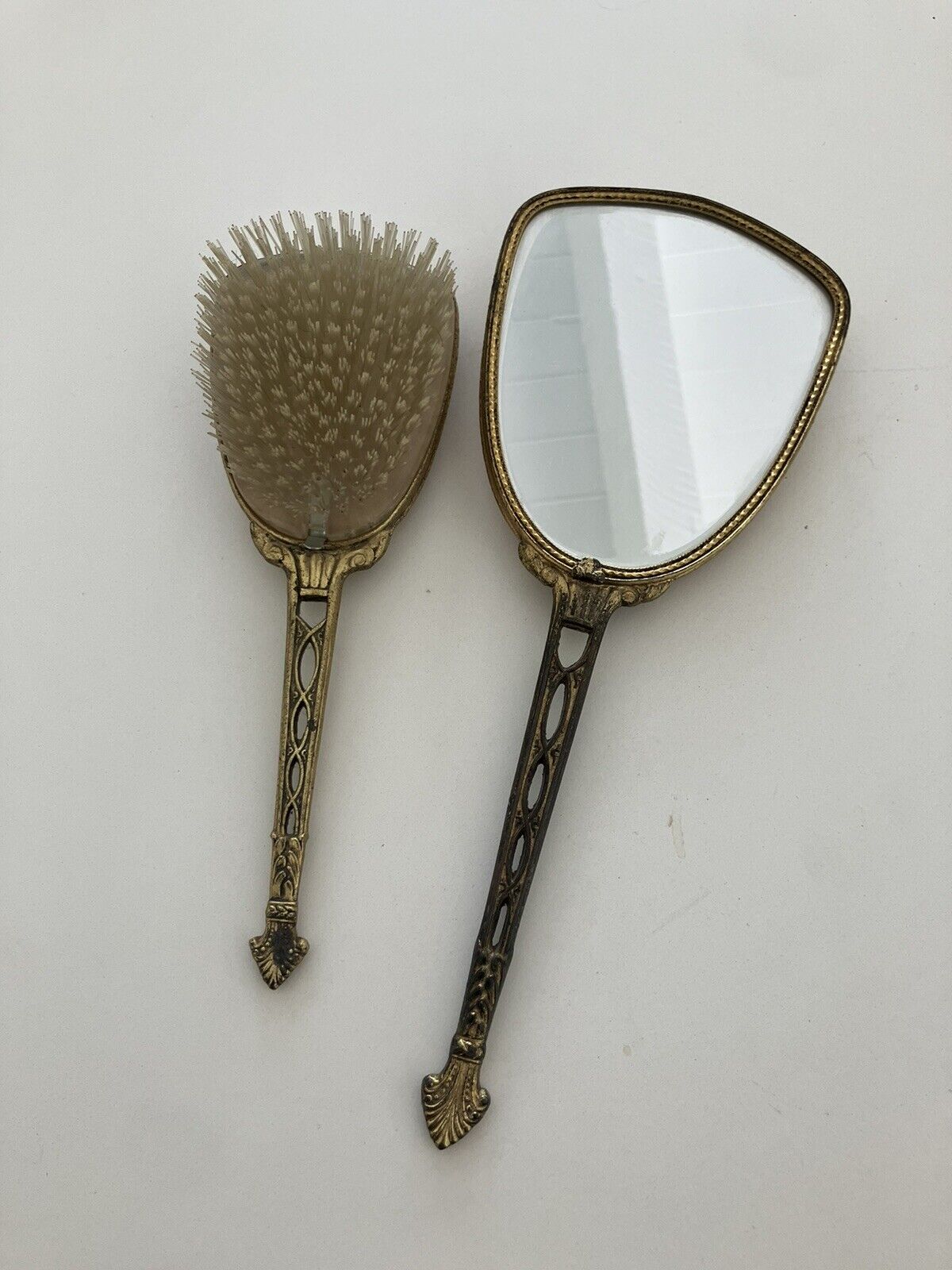 Vintage Hollywood Regency Vanity Set  Gold Ormolu Vanity Mirror Brush