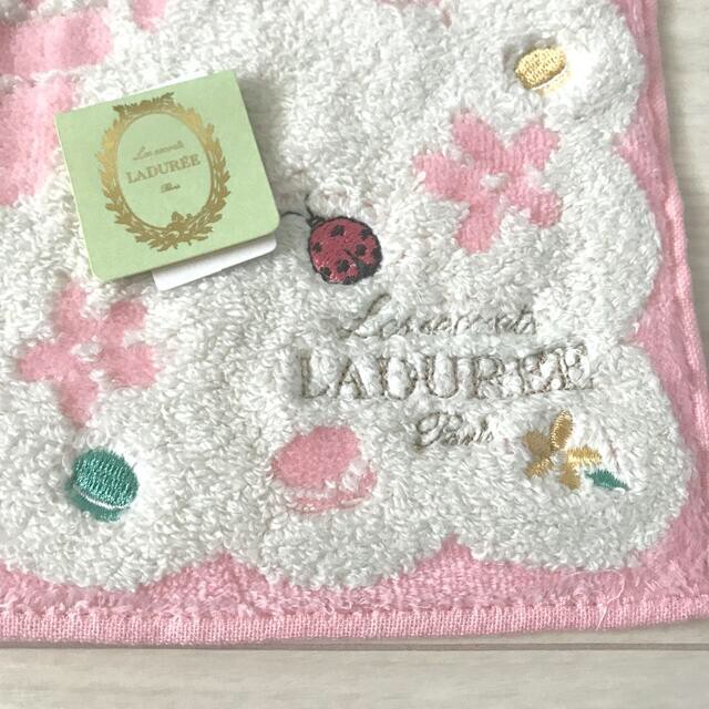 New Laduree Towel Handkerchief Pink with Embroidery (Ladybug & Flower &