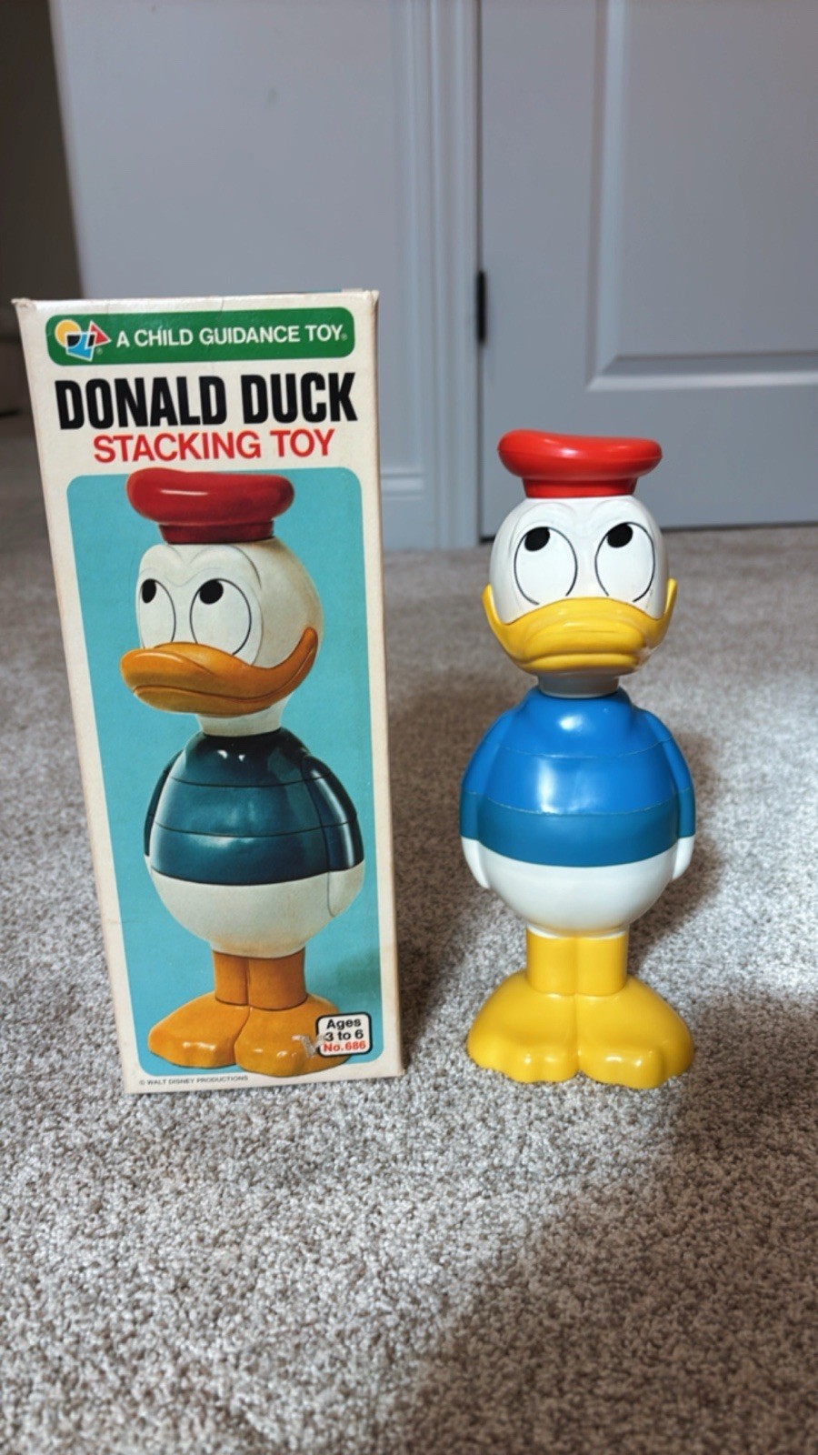 Disney Vintage Donald Duck Stacking Toy, Has All Pieces & Original Box Rare