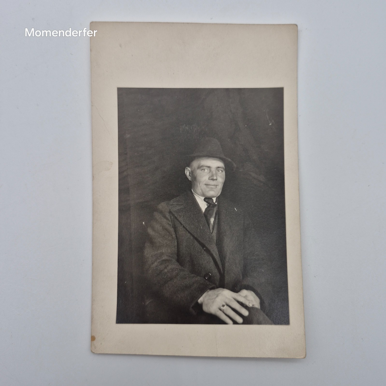 RPPC Real Photo Postcard Studio Portrait Man Fedora Overcoat c1920s-30s Antique
