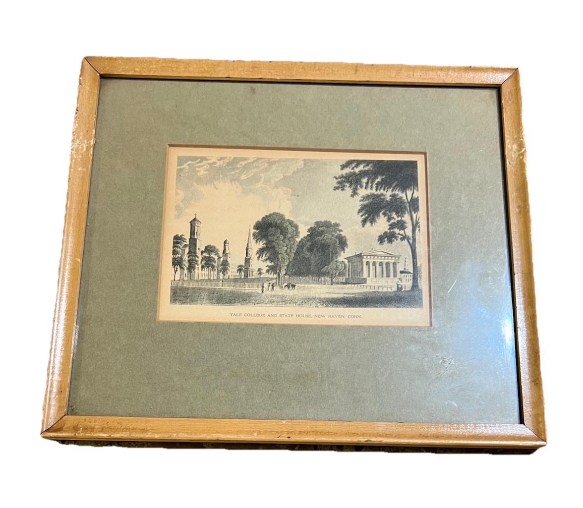 VINTAGE YALE COLLEGE & YALE HOUSE FRAMED ANTIQUE NEW HAVEN CONNECTICUT