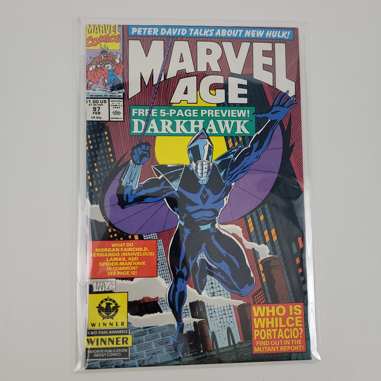 Marvel Age #97 Feb 1991 Darkhawk Preview Peter David Hulk Whilce Portacio