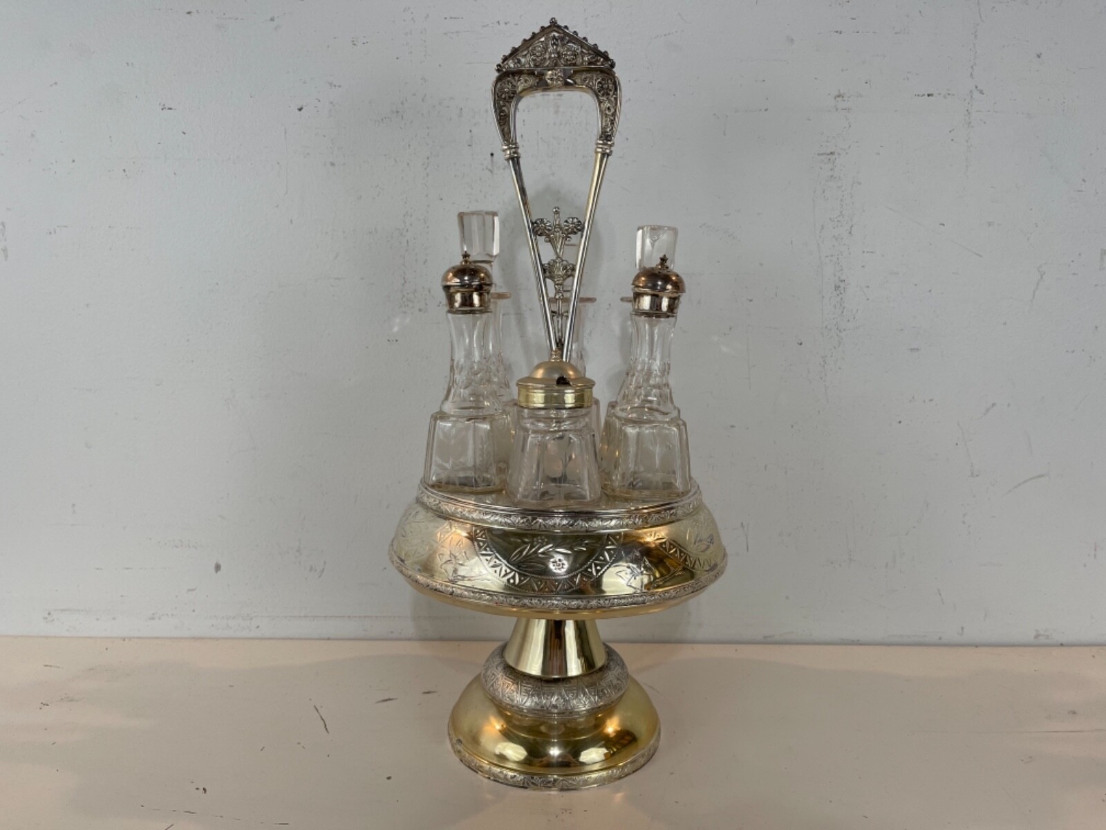 Vintage Pelton Bros Co. Silverplate 5 Piece Cruet Condiment Set