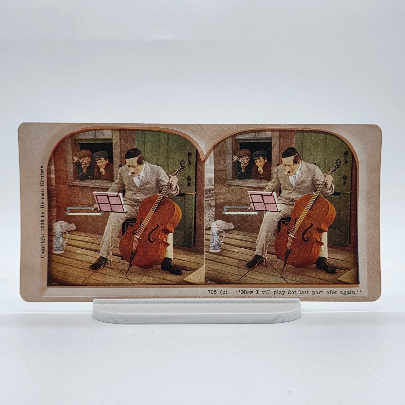 Hermann Künzren 1906 Comic Stereoview Now I Vill Play Dot Last Part Ofer Again