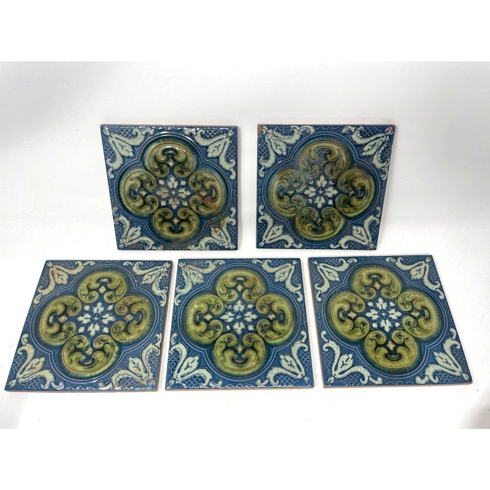 Set 5 Vtg Italy Art Tiles La Campanella Sassuolo Italian Ceramic Art Nouveau 6x6