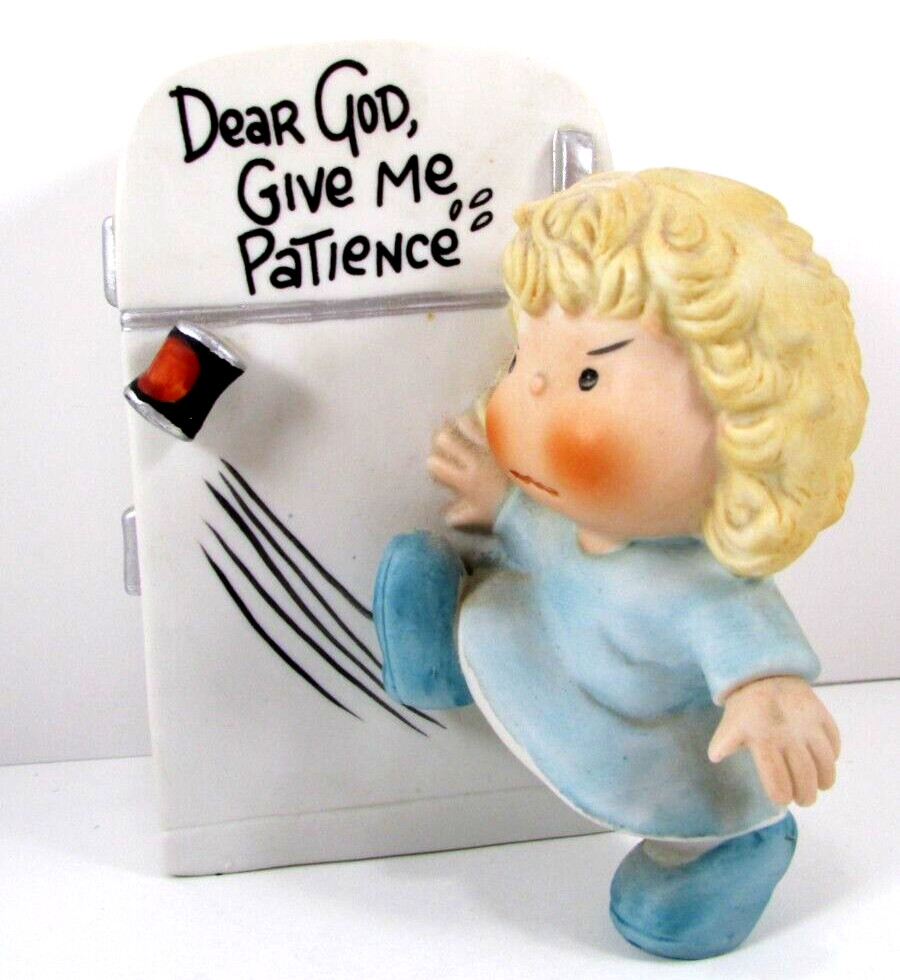 Enesco Girl by Refrigerator - Dear God Kids Give Me Patience Figurine 1982 Enesco Girl by Refrigerator - Dear God Kids Give Me Patience Figurine 1982