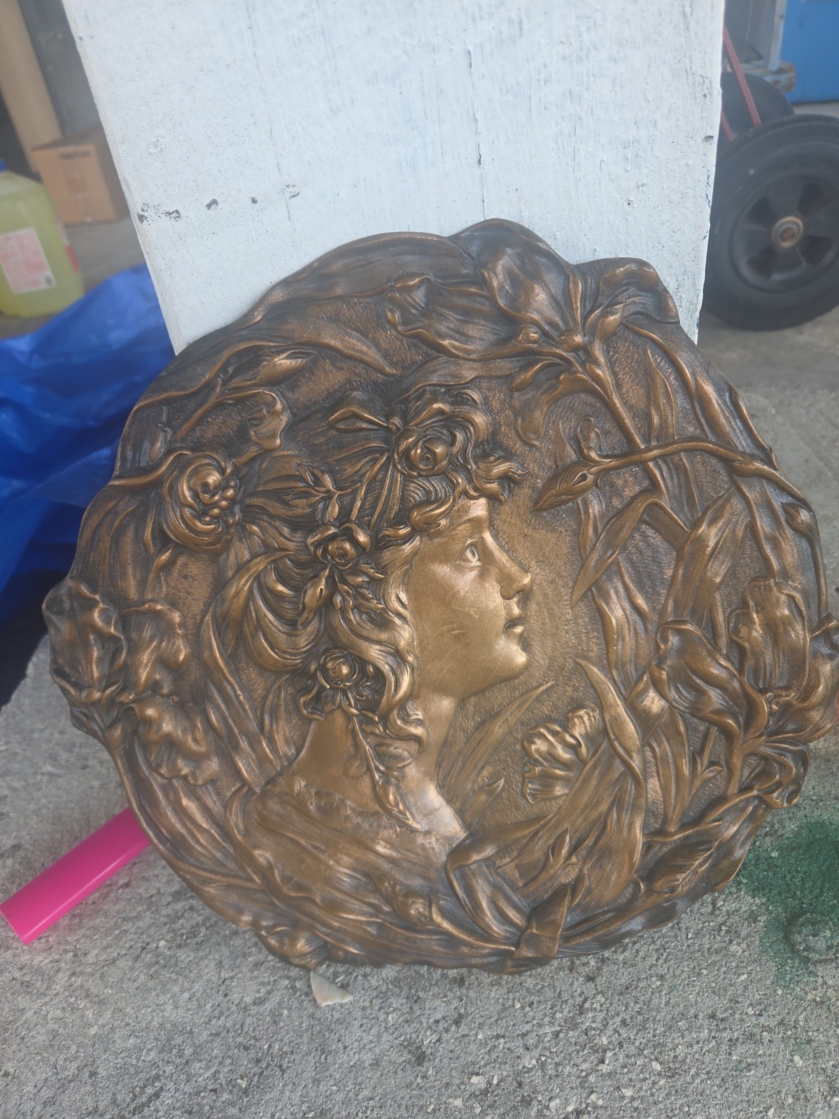 Antique Wahliss Art Nouveau Iris Girl Lady Austria Wien Bronze Statue Wall Art