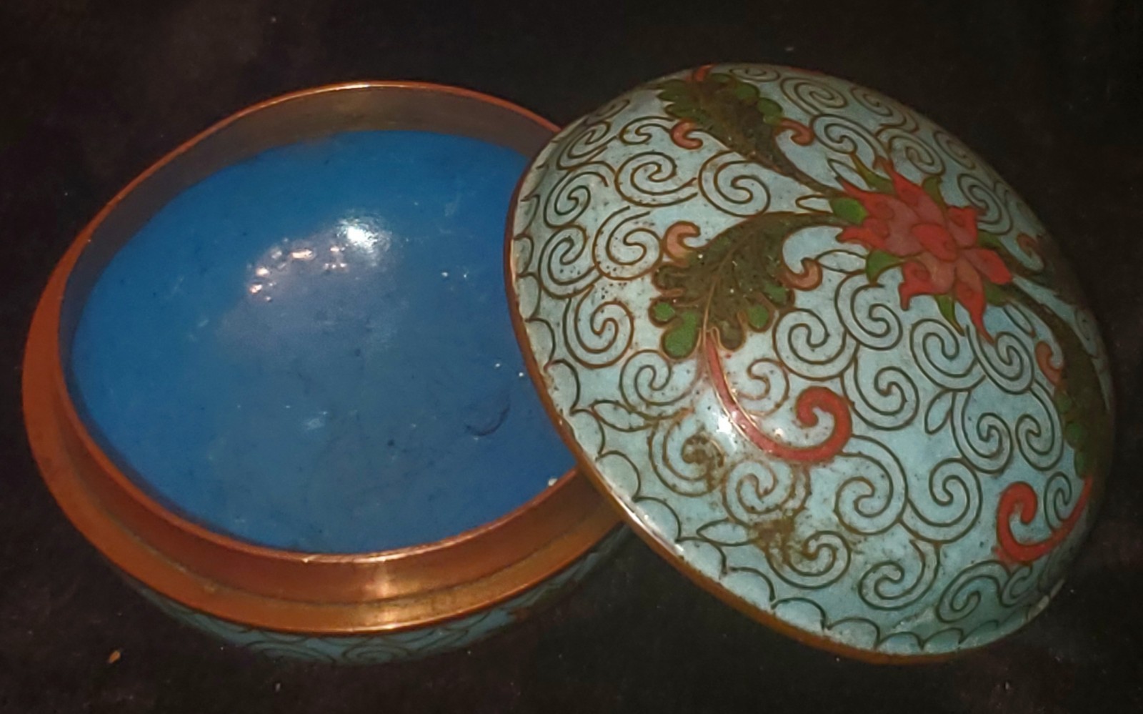 Impressive Vintage Chinese Brass Cloisonne Circular Trinket Box