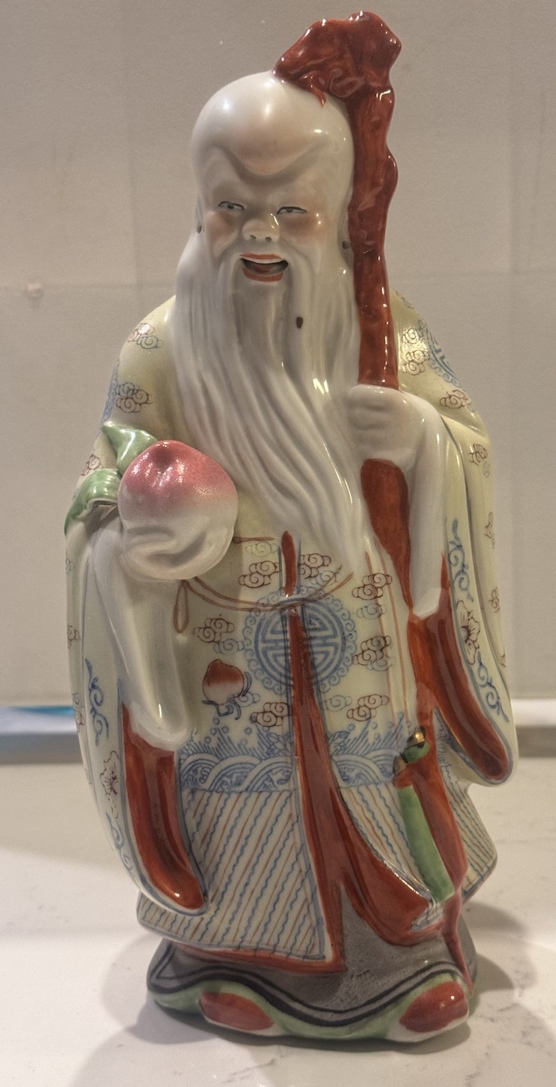 Vintage Shou Xing Chinese God of Longevity 9.5” Porcelain Figure early 1900s(?)