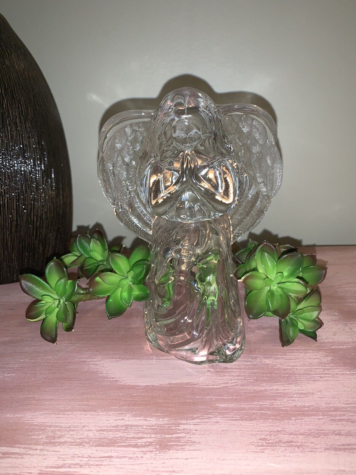Praying Angel Tea Light Votive Holder DePlomb 24% Lead Crystal Gift It Rare