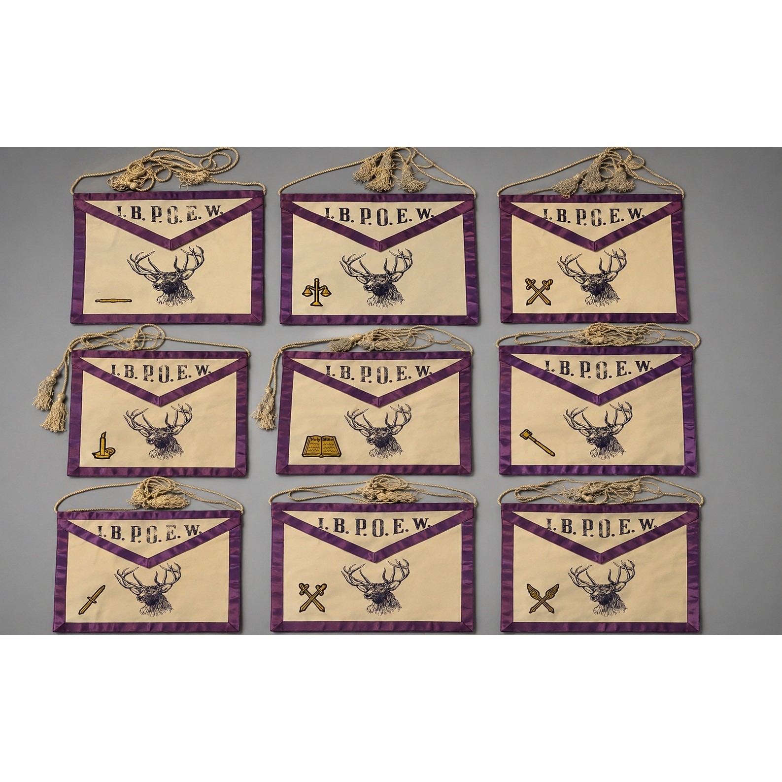 VTG IBPOEW Elks Lodge Officer Regalia Apron Holy Bible Purple Fraternal Lot of 9