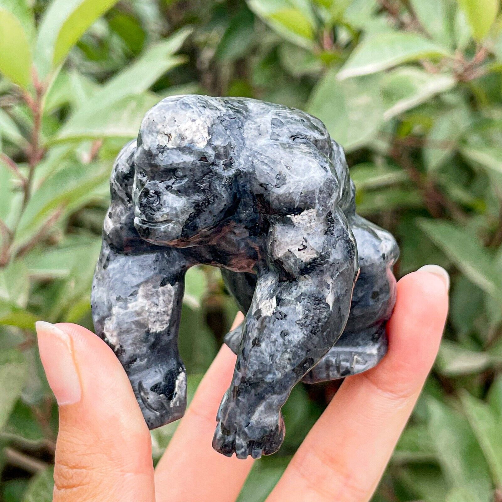 181g Natural Raw Larvikite Gorilla Quartz Crystal Hand Carved Reiki Healing Gift