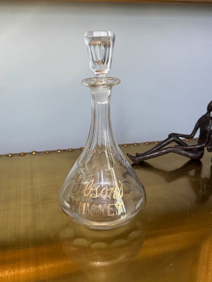 Antique Pre-Prohibition Gibson’s Whiskey Glass Decanter with Stopper