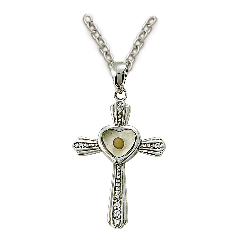 Ladies 925 Sterling Silver Mustard Seed Cross Christian Pendant Necklace