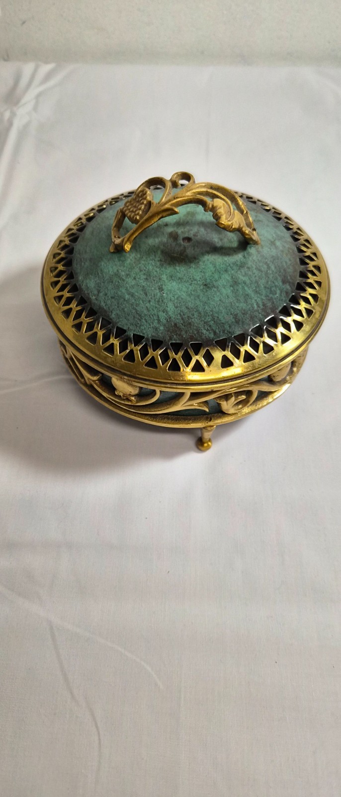 Vintage 1950 s Oppenheim enameled brass trinket box or powder bowl