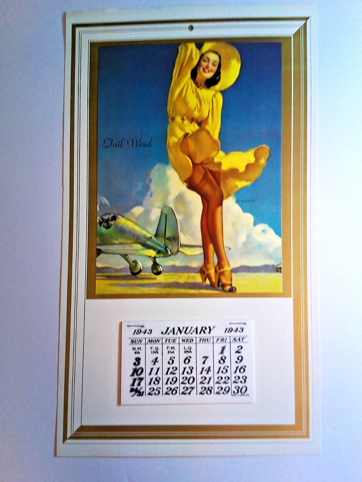 Vintage 1943 Calendar 'Tail Wind' January thru December Pin-up by Gil Elvgren