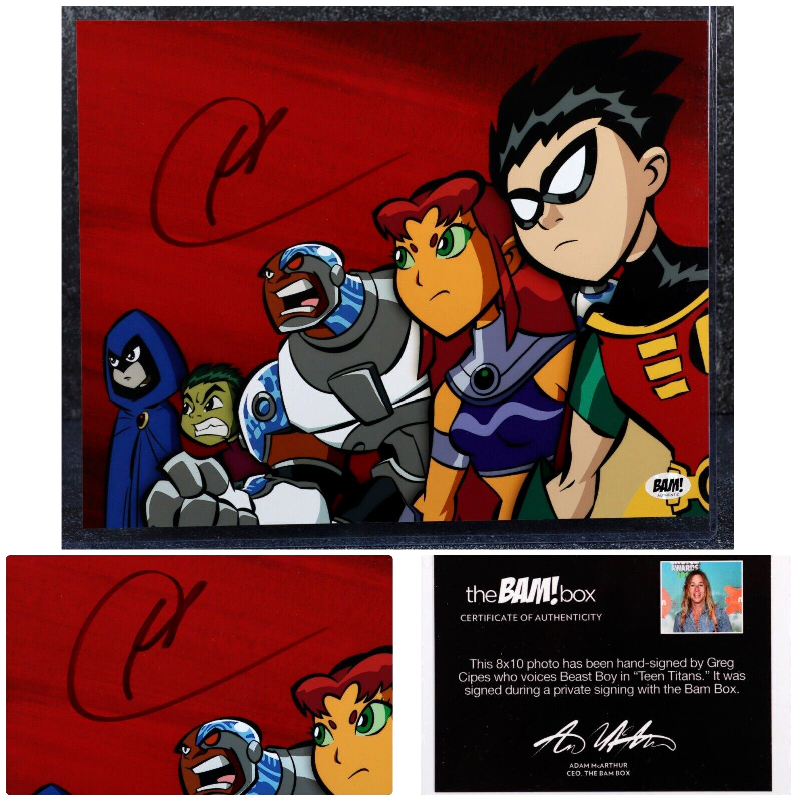 Teen Titans Greg Cipes Autograph Beast Boy Voice 8x10 Bam Box COA With Protector