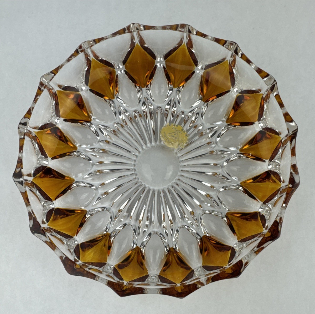 Echt Bleikristall German Crystal Candy Dish Bowl 5.5” X 1” Vintage Trinket Amber
