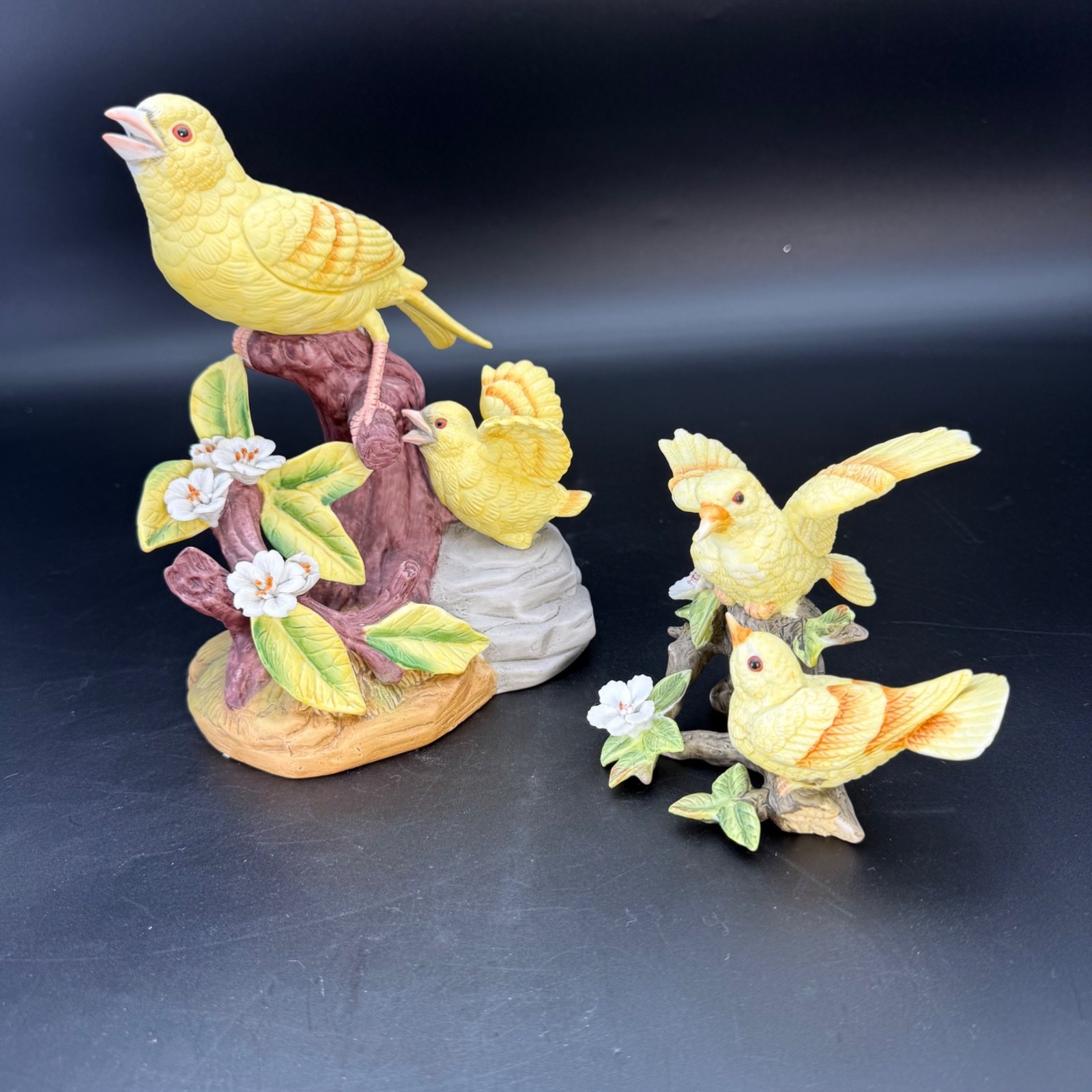 Set of 2 Vintage Lefton China & Taiwan Porcelain Yellow Bird Figurine Lot –