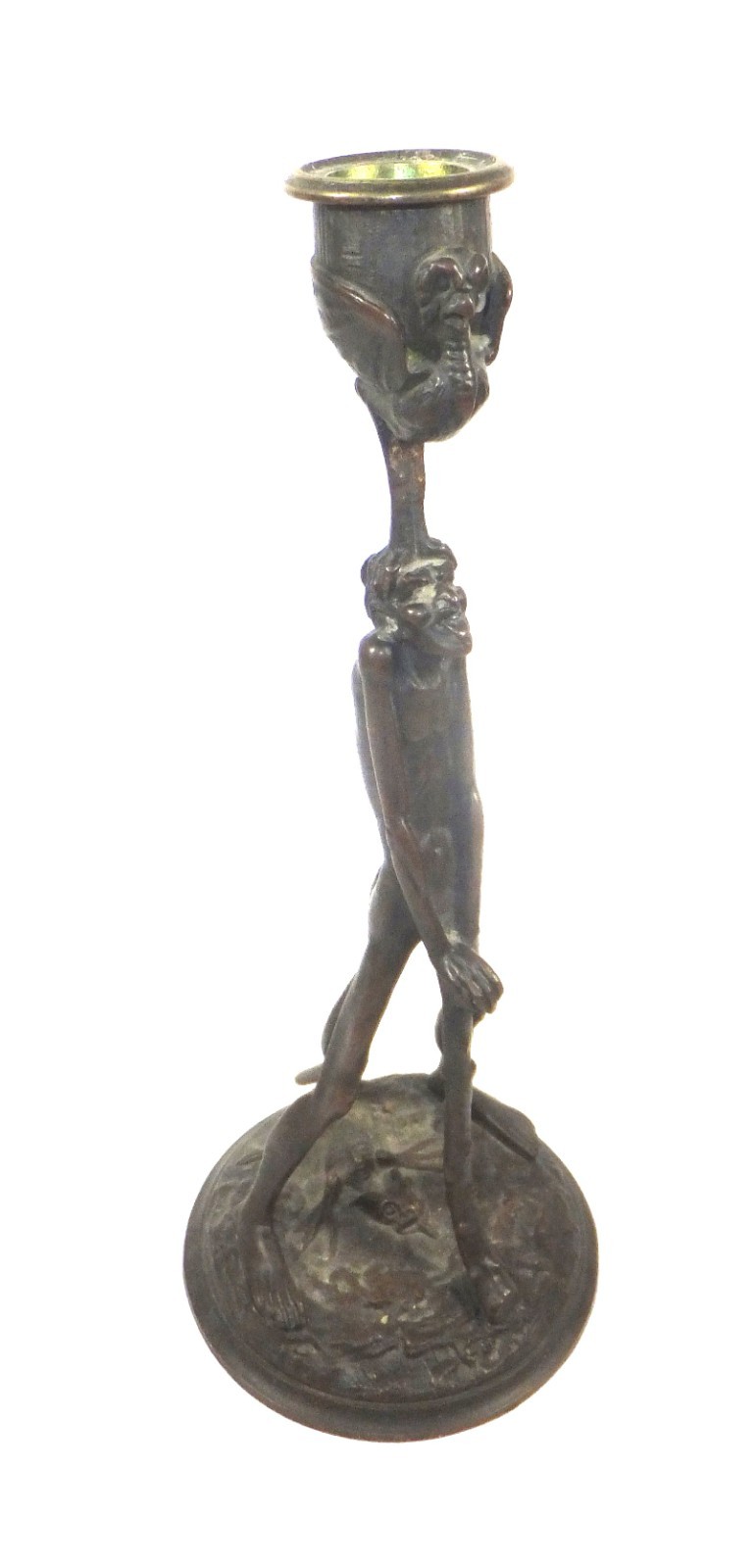 BRONZE FIGURAL DEVIL CANDLESTICK BRONZE FIGURAL DEVIL CANDLESTICK