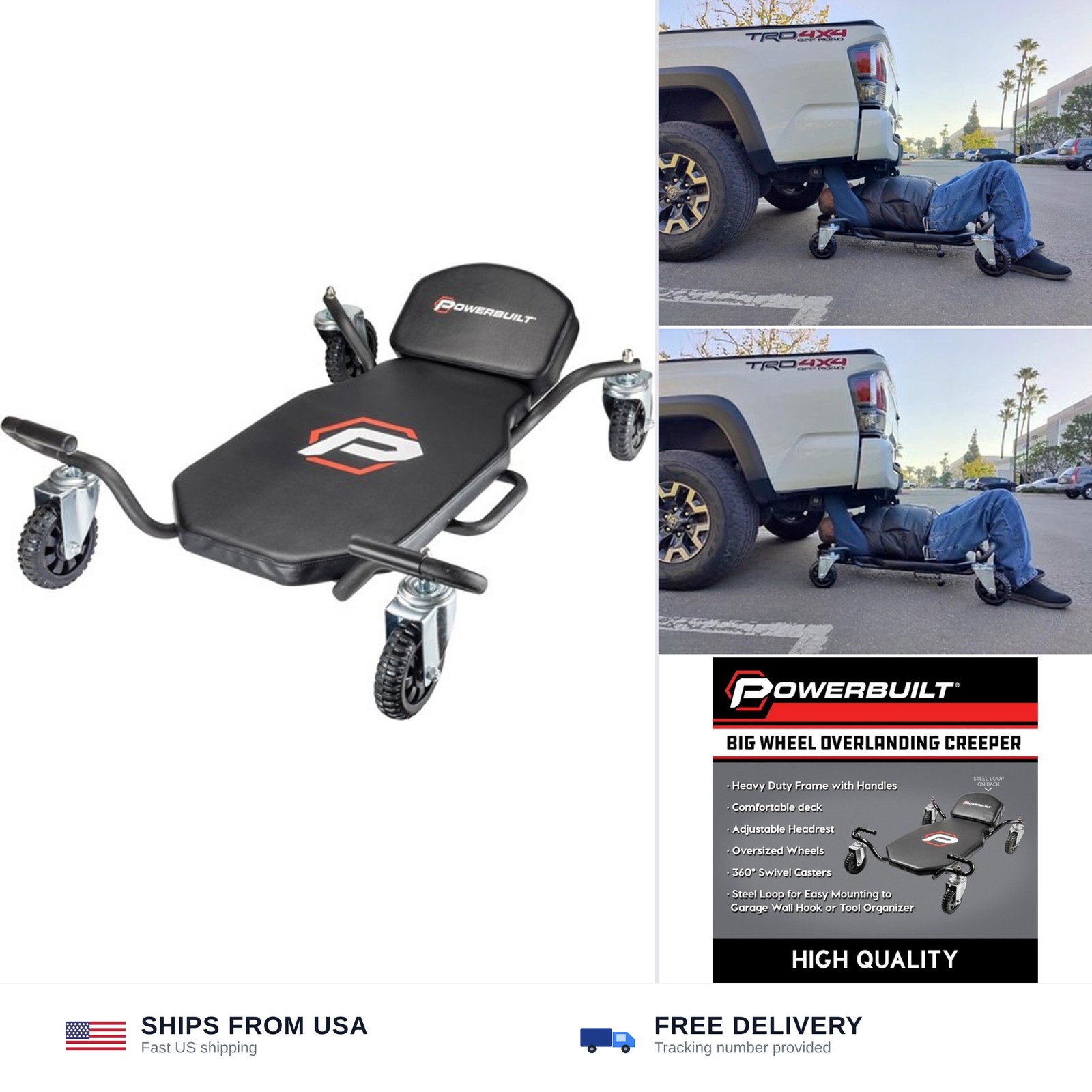 Powerbuilt Big Wheel Creeper, Overlanding, Off Road Wheels, Adjustable Head R...
