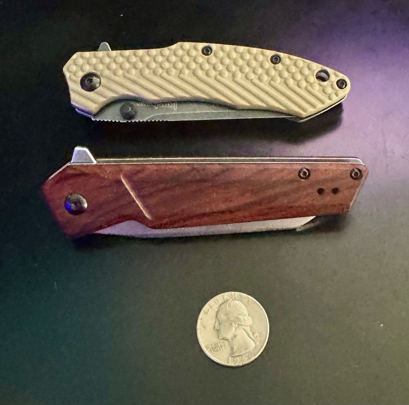 Kershaw 2pc Folding Pocketknife Lot, Tan/Brown, Liner Lock, Drop Point, Clip