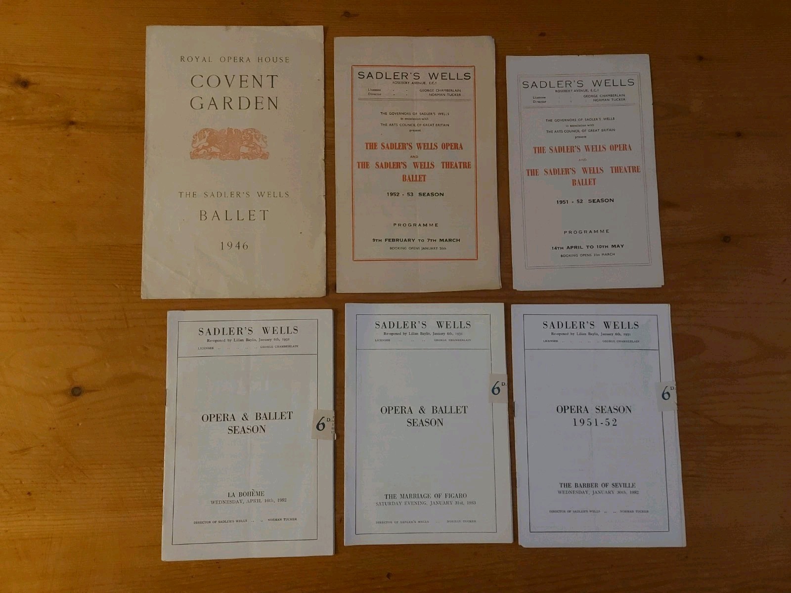 6 Vintage Programmes The Sadler\'s Wells Ballet / Opera Covent Garden 1940s/1950s