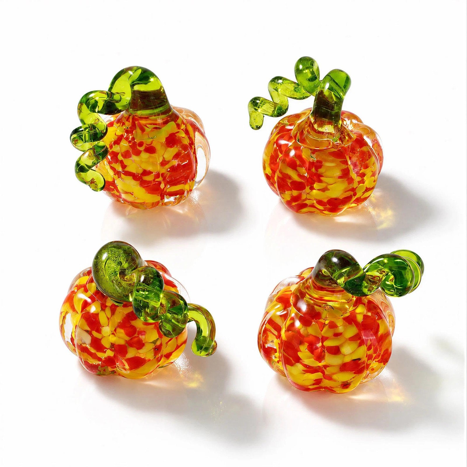 Set of 4 Hand Blown Glass Pumpkin Figurines Paperweight Gifts for Halloween