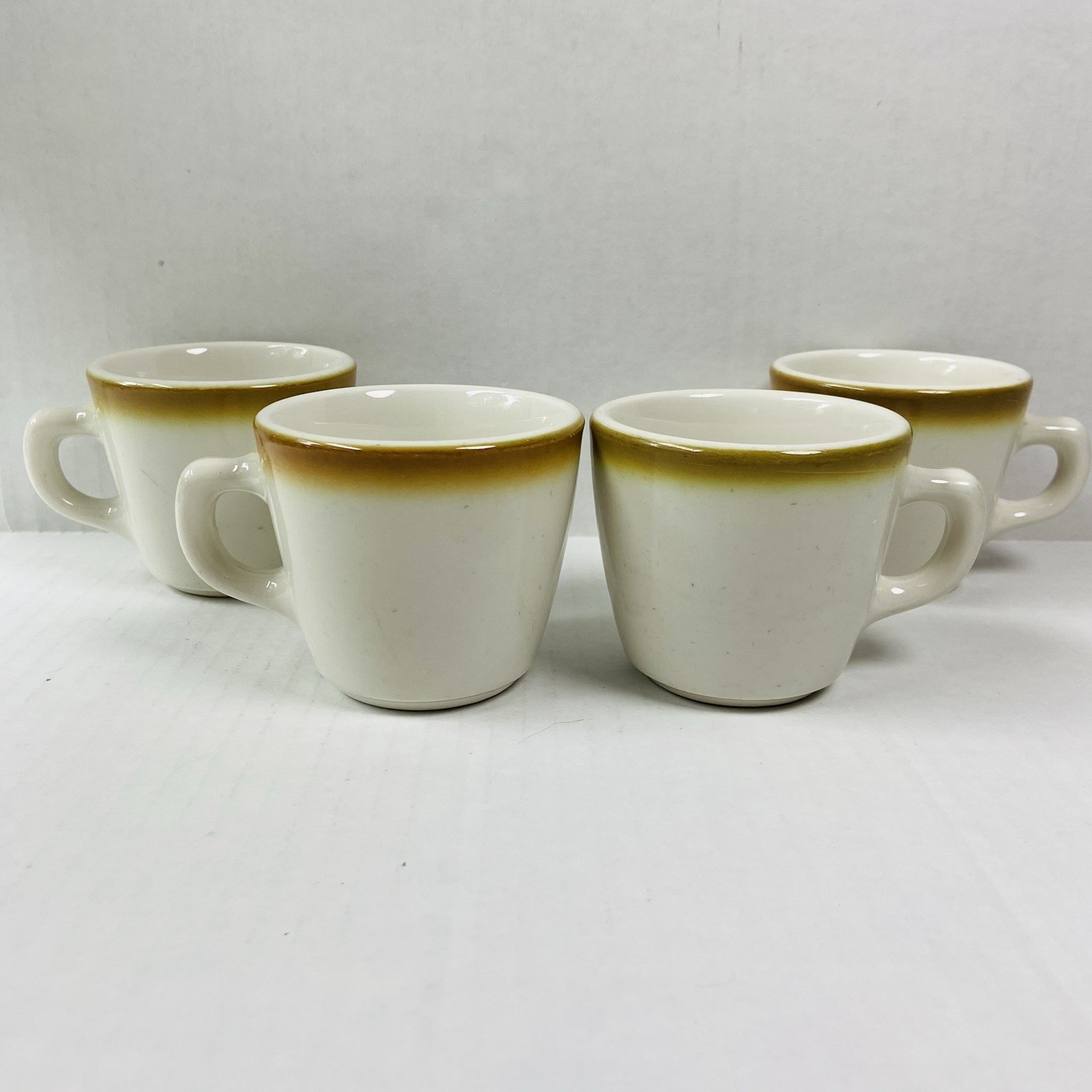 VTG McNicol China Coffee Mugs Hazel Brown Rim Heavy Diner Style Set Of 4 6oz USA