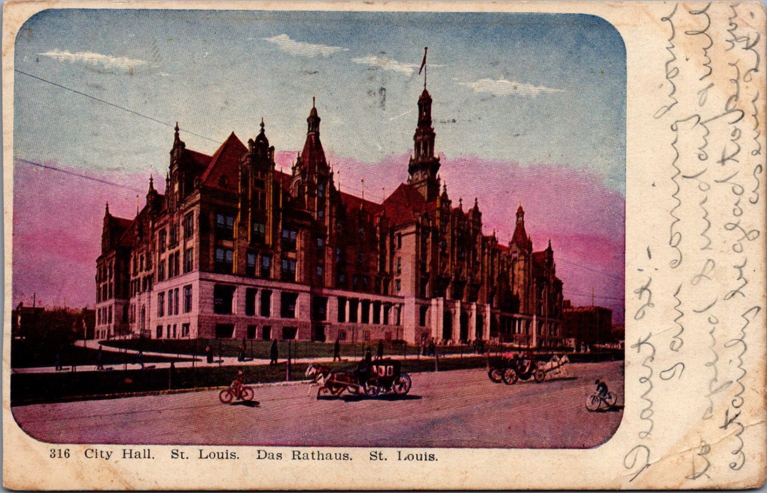 1907 St. Louis City Hall Postcard Adolph Selige Co. Horse Carriages