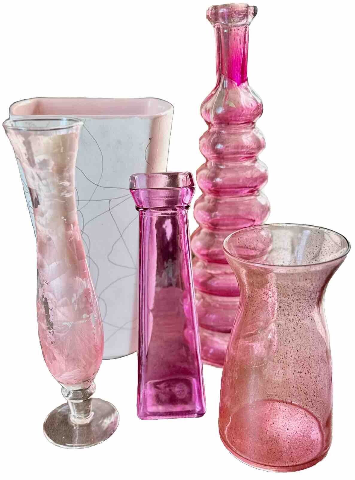 Pink Vase Lot Of 5 Includes Shawnee And GAOMI