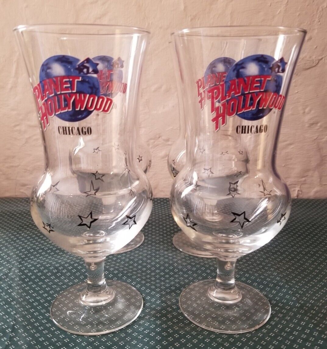 Vintage Planet Hollywood Chicago Lot of 4 Hurricane Cocktail Glasses