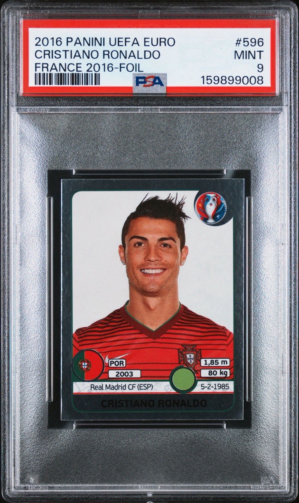 2016 Panini UEFA Euro France 2016 Foil Cristiano Ronaldo #596 PSA 9 MINT